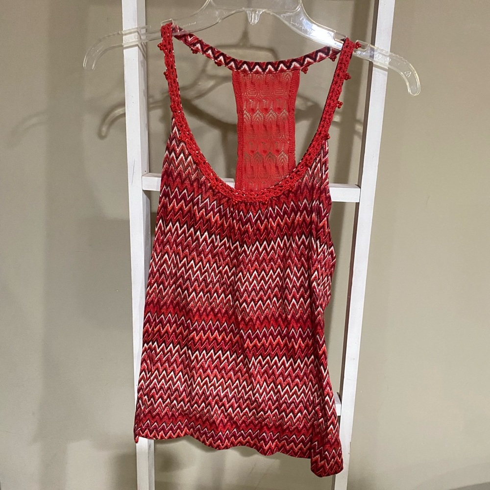 Lucky Brand Red and White Zigzag Camisole